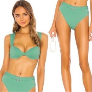 WeWoreWhat Mint Claudia Top + Emily High-Waisted Pearl Buckle Bikini Bottom SET